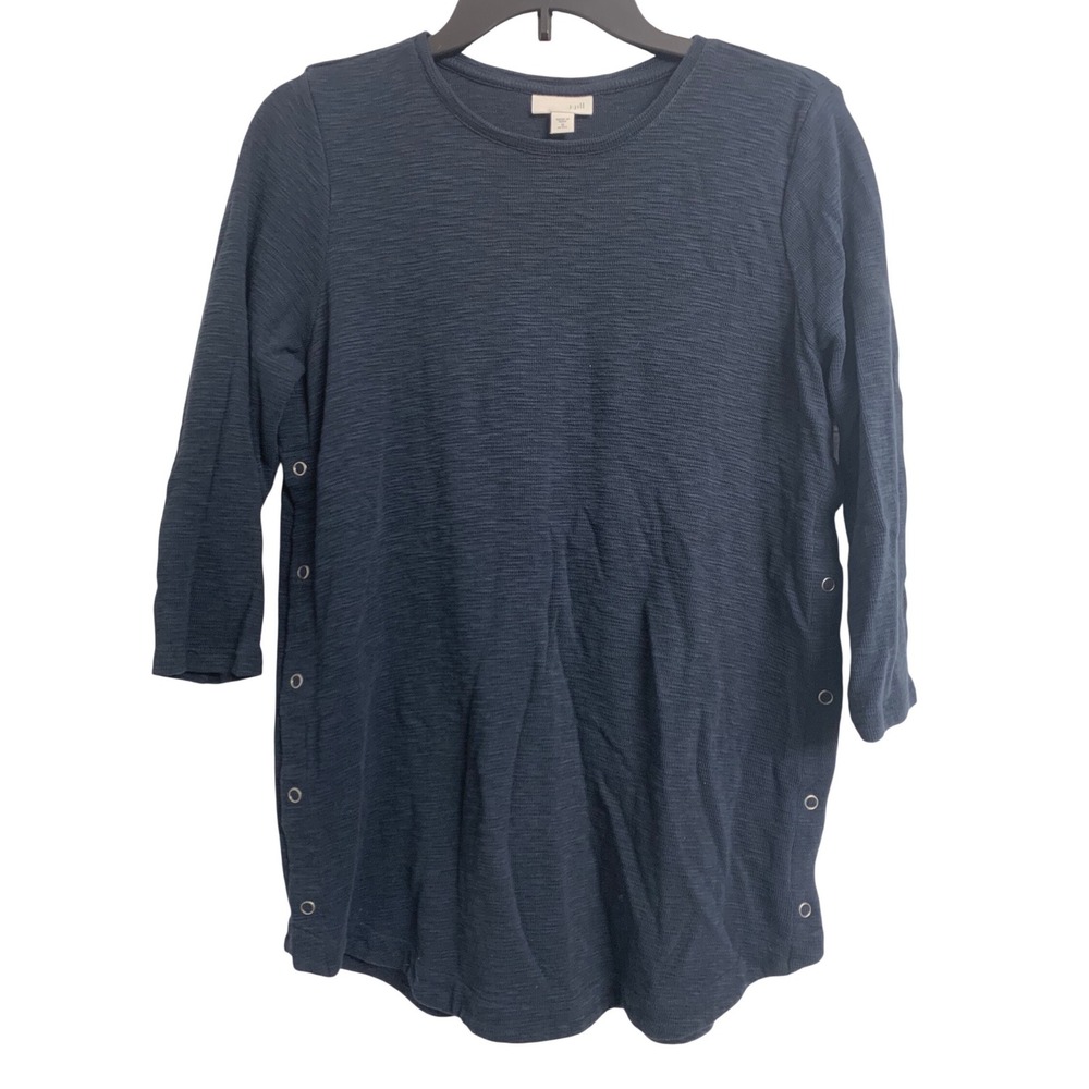 J. Jill Navy Blue‎ Snap Sides Knit Cotton Minimalist Top M Petite